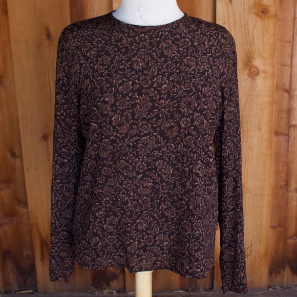 Vintage Jones New York 100% Silk Long Sleeve Brown Patterned Blouse - Picture 1 of 16